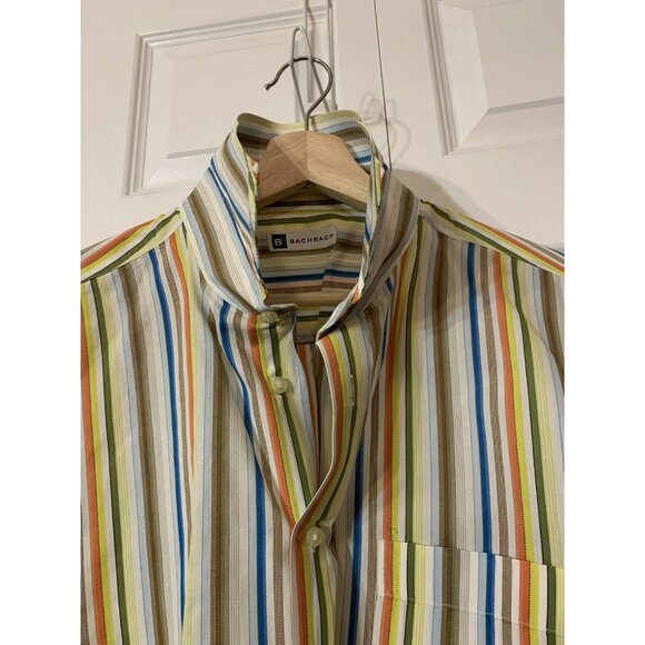 BACHRACH Men's Sz XL Shirt Button Multi Colored Short Sleeve Striped‎ - Picture 6 of 7